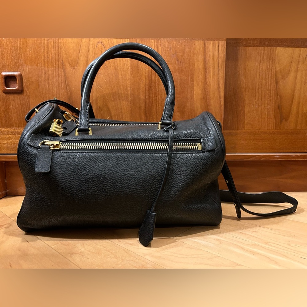 Tom Ford Black Pebbled Leather Frea Freya Satchel Handbag